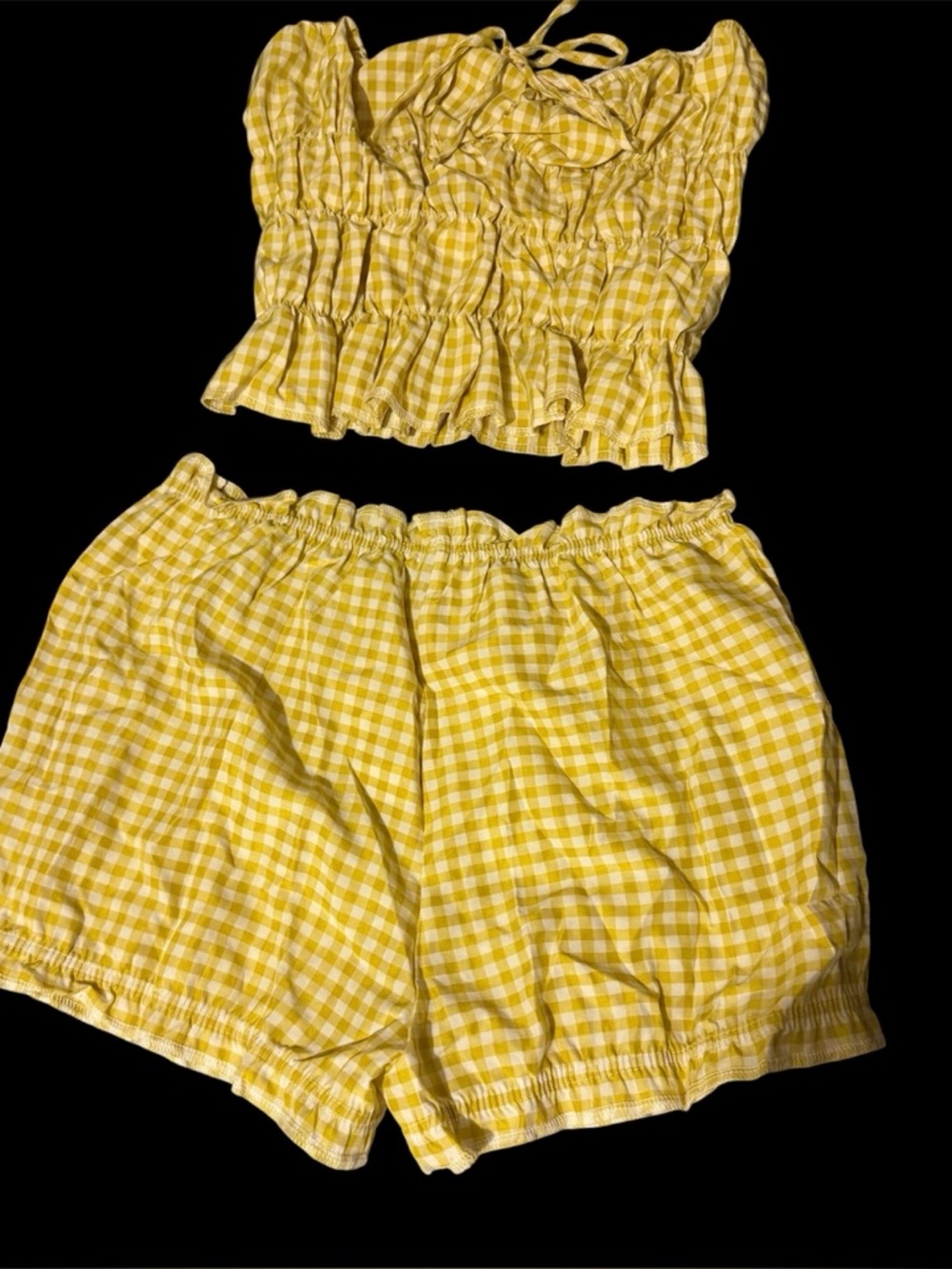 Yellow Gingham Smocked Crop Top & Shorts Set